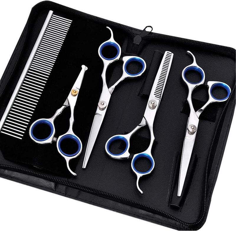 7 Inch Dog Grooming Kit Pet Cat Grooming Scissors Tool round Tips Professional Stainless Steel Curved Straight Thinning Shears Clippers (7 Inch, Blue)