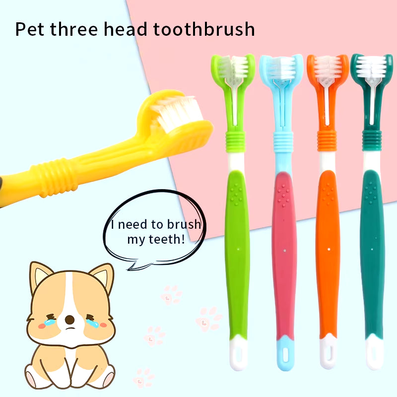 Three Sided Pet Toothbrush Three-Head Multi-Angle Toothbrush Cleaning Dog Cat Brush Bad Breath Teeth Care Tool