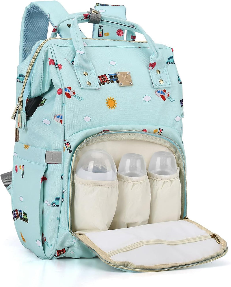 Diaper Bags Backpack Baby Bag for Mom Dad Baby Girls Boy, Cute Mult Diaper Nappy Bag Travel Back Pack,Waterproof Maternity Changing Bag Baby Stuff with USB Charging Port Stroller Straps Large Blue