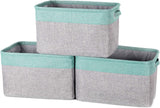 Foldable Storage Bins, 14.5 X 10.5 X 9" Storage Baskets, Linen & TC Fabric - Books, Toys, Baby Product, Paper Towels, Clothes, Sundries Container (3 Pack, Gray & Teal)