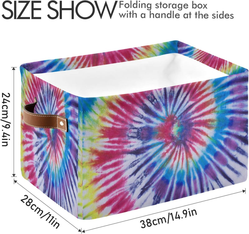 Storage Basket Abstract Swirl Tie Dye Pattern Storage Cube Box Durable Canvas Collapsible Toy Basket Organizer Bin with Handles for Shelf Closet Bedroom Home Office