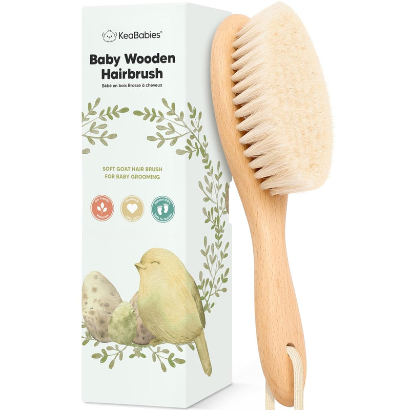 Baby Hair Brush - Baby Brush with Soft Goat Bristles, Cradle Cap Brush, Perfect Scalp Grooming Product for Infant, Toddler, Kids, Newborns, Baby Girls, Boys (Walnut, Oval)