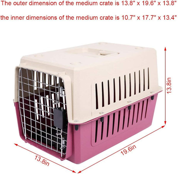 Medium Plastic Cat & Dog Carrier Cage Portable Pet Box Airline Approved