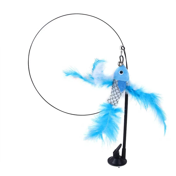 Pet Cat Toy Cat Wand Fluffy Feather with Bell Sucker Cat Stick Toy Interactive Toys for Cats Kitten Hunting Exercise Pet Product