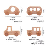 4Pc Wooden Baby Car Toys Beech Wooden Blocks Animal Dogs Cartoon Educational Montessori Toys for Children Teething Baby Teether